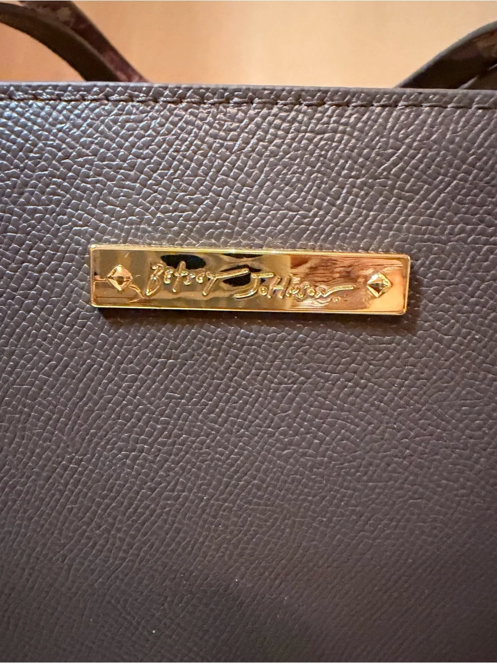 Betsey Johnson grey Tote with Gold Plaque